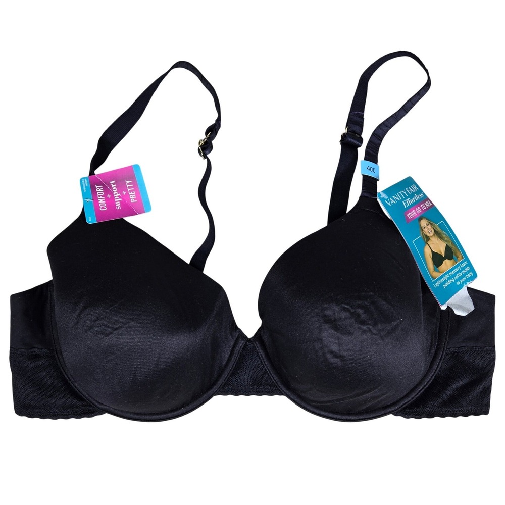 Vanity Fair Effortless Memory Foam Underwire Bra‎ 78165 Black 40C NWT